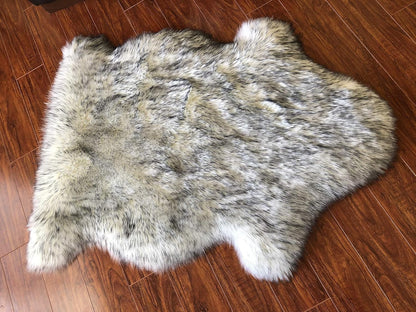 LAMBZY Faux Sheepskin Hypoallergenic Free Shape Silky Shag Rug, Luxury Shaggy Silky Plush Carpet for Bedrooms Rugs Living Kids Rooms Sofa Floor Rugs (Single 2'x3', 60x90cm White with Black Tips)