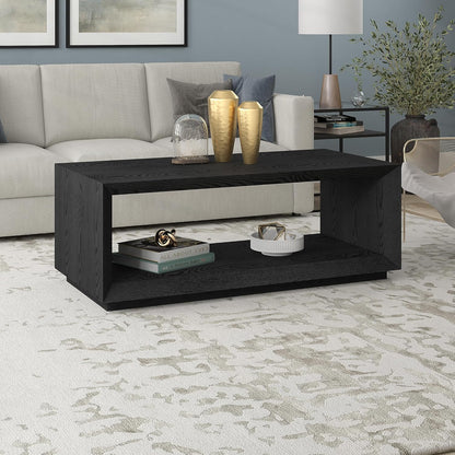 Henn&Hart 48" Rectangular Coffee Table with Open Storage Shelf for Living Room, Family Room, or Office, Black Grain