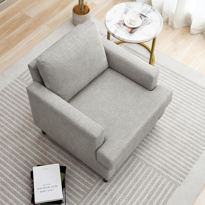 Mid-Century Accent Chair,Modern Linen Fabric Armchair for Living Room,Comfy Upholstered Reading Accent Chairs for Bedroom,Single Sofa Chair with Wood Legs (Light Grey, 1 Pack)
