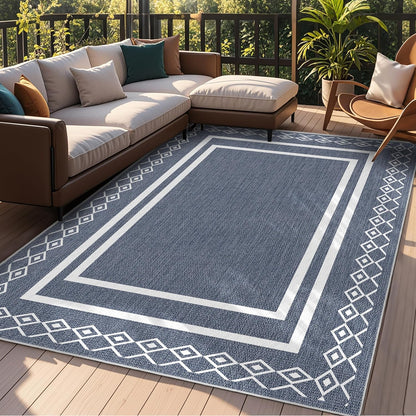 Outdoor Patio Rug, Outside Rectangular Carpet, Moroccan Geometric Rugs, Washable Large Indoor Outdoor Rug Mats for RV, Picnic, Backyard, Deck, Balcony, Porch, Beach 5'x8'