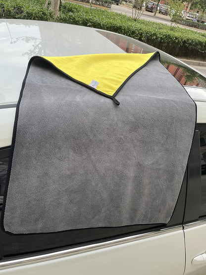 Large Microfiber Drying Towel for Car, Great Thick Soft Plush Towels, 36 x 24inches 800GSM Thickness, Quality, Washable, Absorbency No Scratch Lint Free Drying Towel (36 x 24inches,Grey-Yellow,1pack)