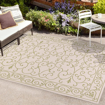 JONATHAN Y Vintage Filigree Indoor Outdoor Area Rug 8X10 Cream/Green, Charleston Textured Weave for Backyard, Patio, Porch, Easy-Cleaning, High Traffic, Pet-Friendly, Non-Shedding (SMB106I-8)