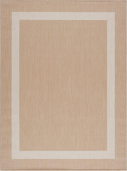 CAMILSON Outdoor Rug 9x12, Large Modern Outside Rugs for Patios Porches Waterproof Durable Washable Non-Shedding, Easy-to-Clean Indoor Outdoor Area Carpet (9 x 12, Bordered - Beige/White)