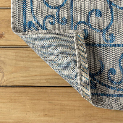 JONATHAN Y Vintage Filigree Indoor Outdoor Area Rug 8X10 Gray/Navy, Charleston Textured Weave for Backyard, Patio, Porch, Easy-Cleaning, High Traffic, Pet-Friendly, Non-Shedding (SMB106C-8)