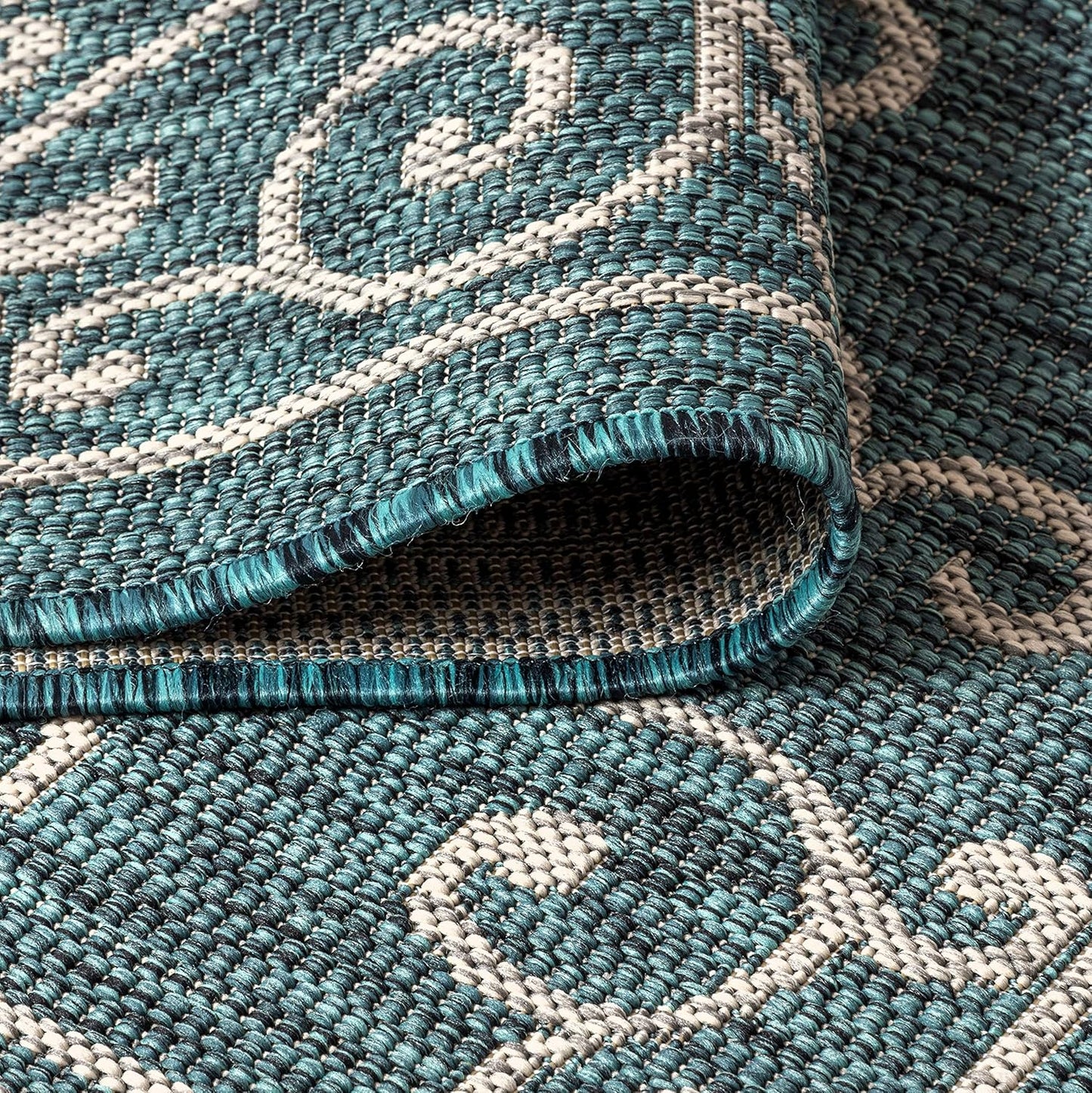 JONATHAN Y Vintage Filigree Indoor Outdoor Square Area Rug 9X9 Teal/Gray, Charleston Textured Weave for Backyard, Patio, Porch, Easy-Cleaning, High Traffic, Pet-Friendly, Non-Shedding (SMB106F-9SQ)