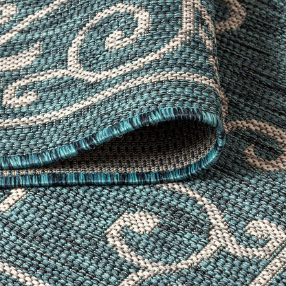 JONATHAN Y Vintage Filigree Indoor Outdoor Area Rug 9X12 Teal/Gray, Charleston Textured Weave for Backyard, Patio, Porch, Easy-Cleaning, High Traffic, Pet-Friendly, Non-Shedding (SMB106F-9)