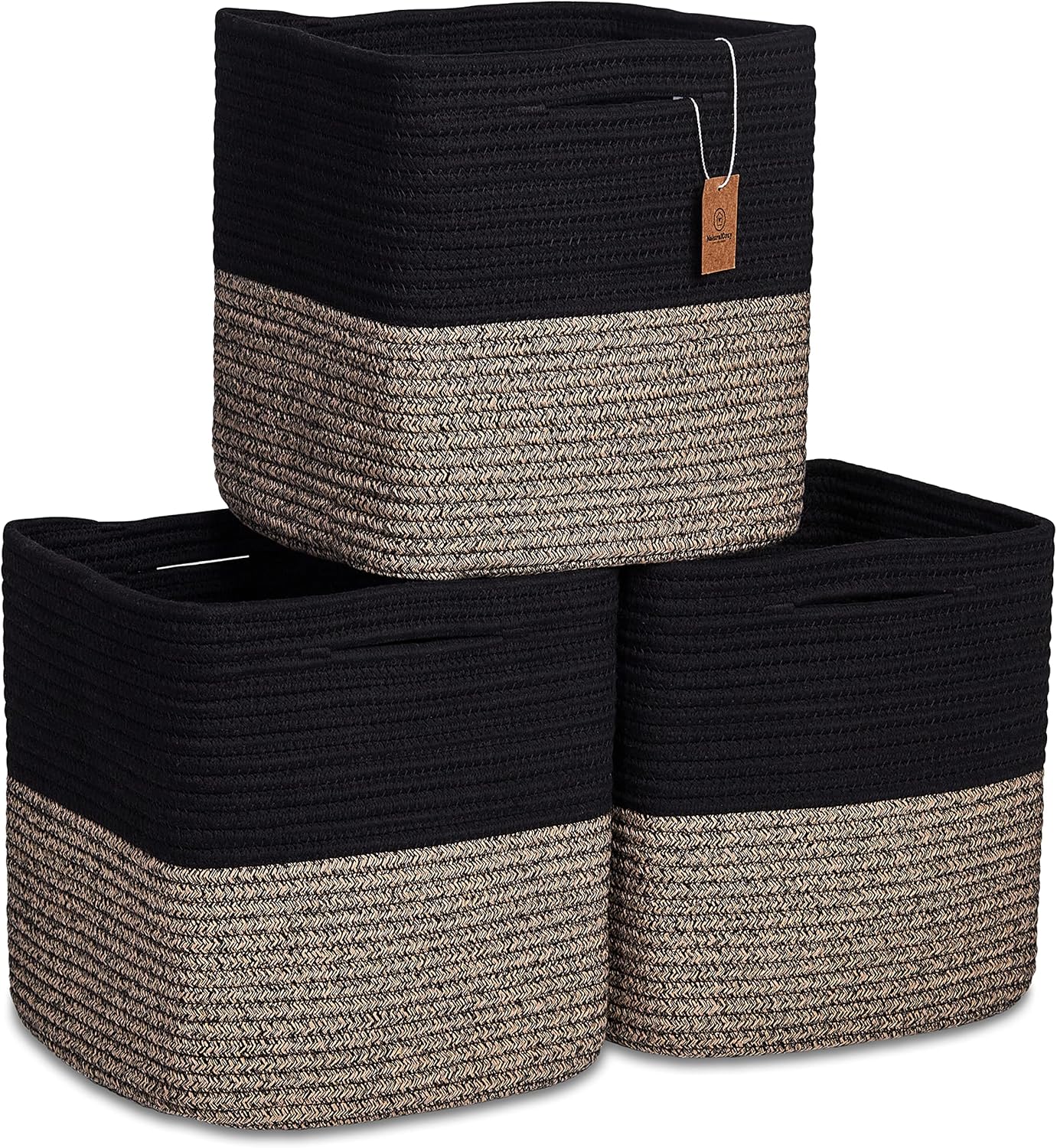 NaturalCozy Storage Cubes 11 Inch Cotton Rope Woven Baskets for Organizing, 3-Pack | Cube Storage Bin | Square Storage Baskets for Shelves Organizer, Classroom, Kids Toy Bins, Closet, Baby Nursery
