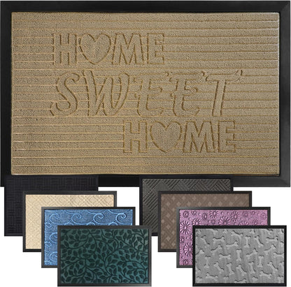 GORILLA GRIP 100% Waterproof All-Season WeatherMax Doormat 35x23, US Designed Natural Rubber, Stain and Fade Resistant, Low Profile Indoor Outdoor Door Mats, Easy Clean Patio Mat, Home Sweet Home