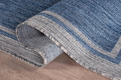 CAMILSON Indoor Outdoor Rug, 10x14 Bordered Navy Blue Gray Modern Large Area Rugs for Indoor and Outdoor Patios, Porches Waterproof Washable Porch Deck Outside Carpet (Bordered Navy, 10 x 14)
