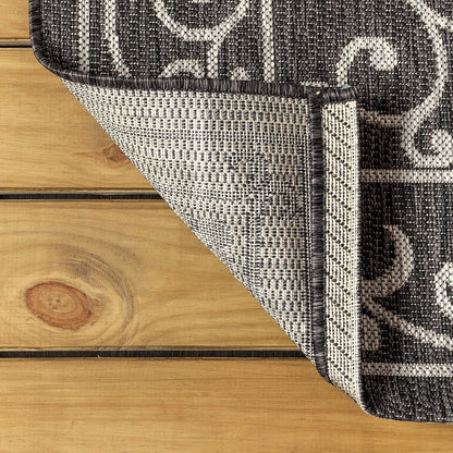 JONATHAN Y Vintage Filigree Indoor Outdoor Square Area Rug 9X9 Black/Gray, Charleston Textured Weave for Backyard, Patio, Porch, Easy-Cleaning, High Traffic, Pet-Friendly, Non-Shedding (SMB106G-9SQ)