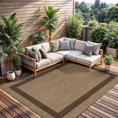 CAMILSON Outdoor Rug 6x9 - Modern Outside Rugs for Patios Porches Waterproof Durable Washable Non-Shedding, Easy-to-Clean Indoor Outdoor Area Carpet (6 x 9, Bordered - Jute)