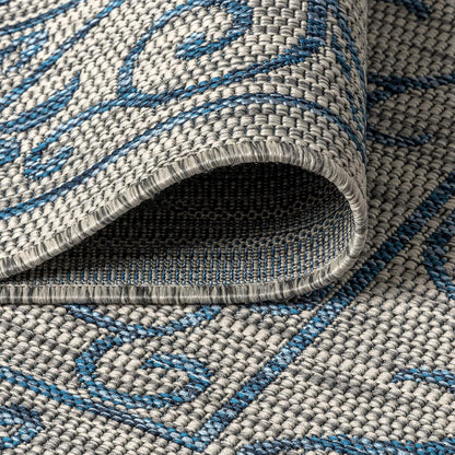 JONATHAN Y Vintage Filigree Indoor Outdoor Square Area Rug 6X6 Gray/Navy, Charleston Textured Weave for Backyard, Patio, Porch, Easy-Cleaning, High Traffic, Pet-Friendly, Non-Shedding (SMB106C-6SQ)