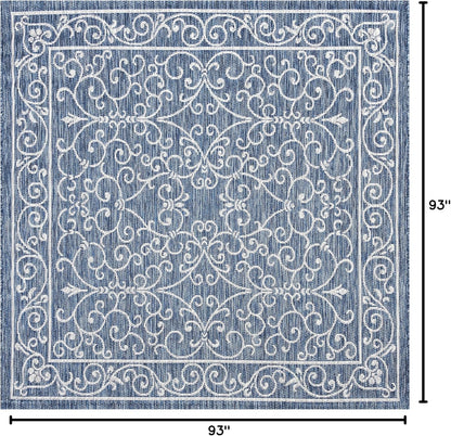 JONATHAN Y Vintage Filigree Indoor Outdoor Square Area Rug 8X8 Navy/Gray, Charleston Textured Weave for Backyard, Patio, Porch, Easy-Cleaning, High Traffic, Pet-Friendly, Non-Shedding (SMB106D-8SQ)