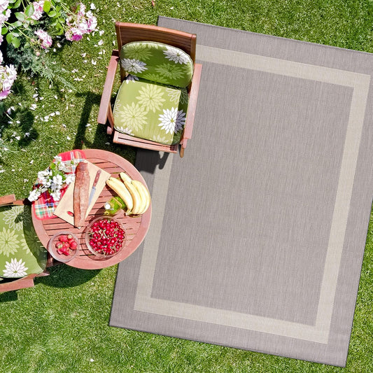 CAMILSON Outdoor Rug 9x12,Large Modern Outside Rugs for Patios Porches Waterproof Durable Washable Non-Shedding, Easy-to-Clean Indoor Outdoor Area Carpet (9 x 12, Bordered - Gray/White)