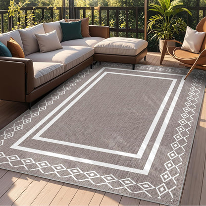 Outdoor Patio Rug, Outside Rectangular Carpet, Moroccan Geometric Rugs, Washable Large Indoor Outdoor Rug 8x10 Mats for RV, Picnic, Backyard, Deck, Balcony, Porch, Beach