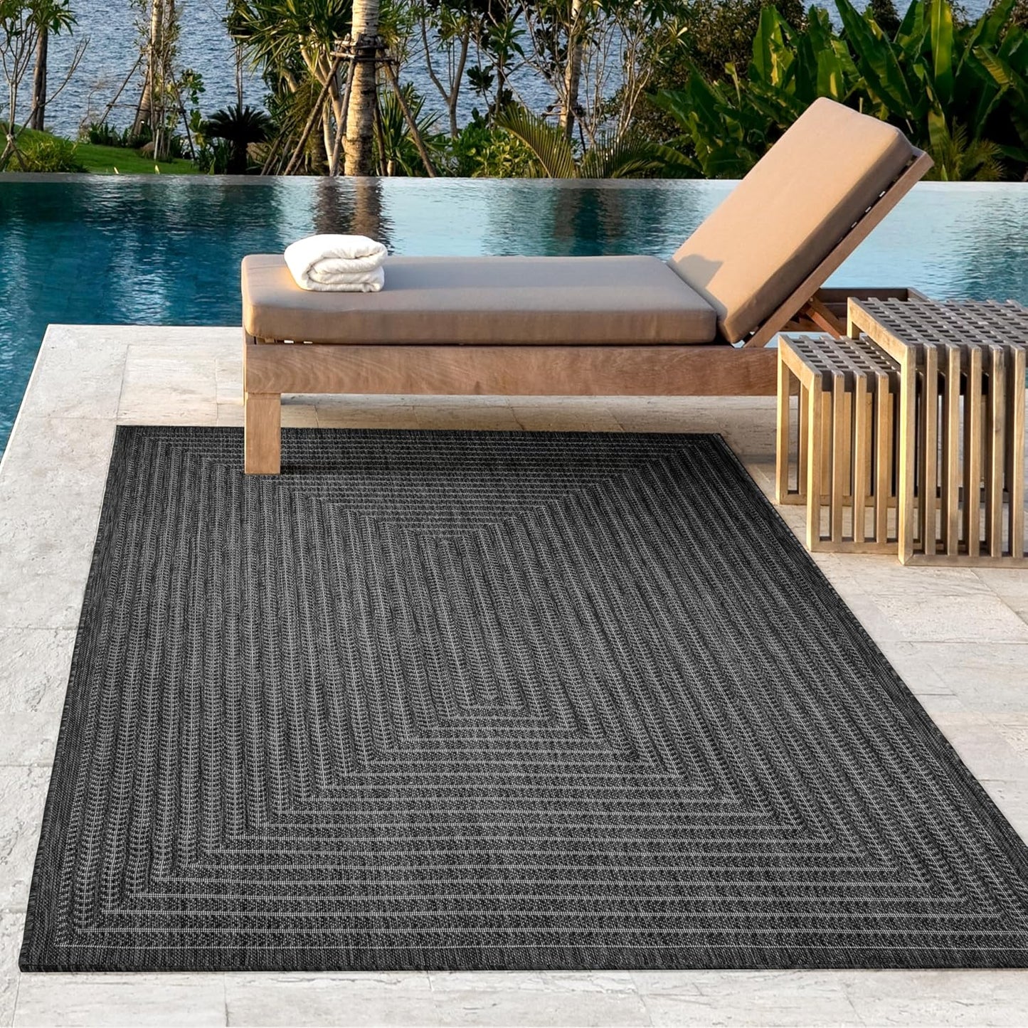 Adiva Rugs Outdoor Indoor Area Rug, Weather Resistant, Easy to Clean, Stain Resistant Floor Mat for Dining Room, Backyard, Deck, Patio (Pebble Weiss, 6' x 9')