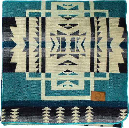 Off the Grid Inca Aztec Throw, Queen, King Blanket | Southwest Indian Navajo Boho Style | Native Cover for Camping, Bedding, Couch, Vanlife | Faux Alpaca, Lightweight, Hypoallergenic (Teal, Throw)