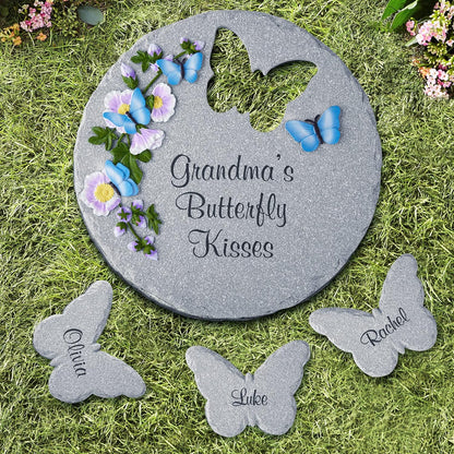 Let's Make Memories Personalized Garden Décor - Custom Garden Stone - Indoor/Outdoor - for Mom or Grandma - for Her - Engraved - Durable Resin - Butterfly Stone