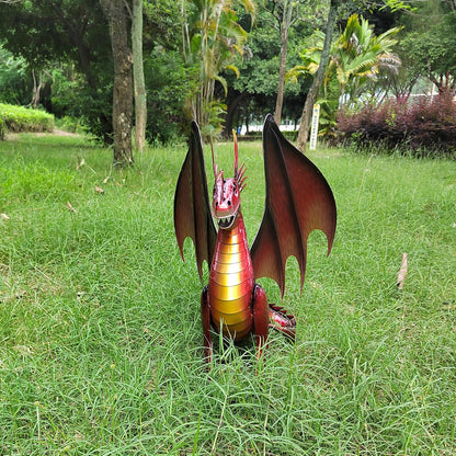 Decorative Red Dragon Figurine, Crackle The Dragon Statue, Patio Garden Porch Courtyard Decor