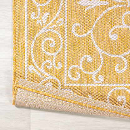 JONATHAN Y Vintage Filigree Indoor Outdoor Area Rug 4X6 Yellow/Cream, Charleston Textured Weave for Backyard, Patio, Porch, Easy-Cleaning, High Traffic, Pet-Friendly, Non-Shedding (SMB106L-4)