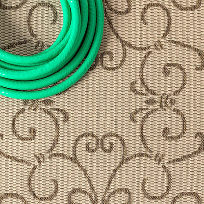 JONATHAN Y Vintage Filigree Indoor Outdoor Runner Rug 2X10 Beige/Brown, Charleston Textured Weave for Backyard, Patio, Porch, Easy-Cleaning, High Traffic, Pet-Friendly, Non-Shedding (SMB106A-210)