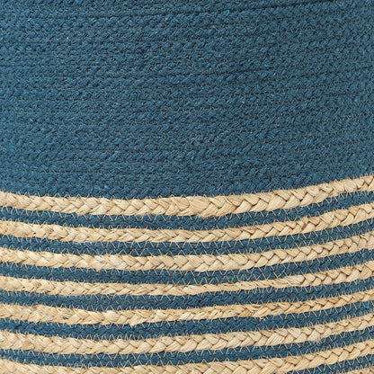 REDEARTH · Cylindrical Pouf Foot Stool Ottoman - Jute Braided Pouffe Poof Accent Sitting Footrest for Living Room, Bedroom, Nursery, Patio, Lounge & Other Rooms (Teal Natural, 14.5"x14.5"x16")