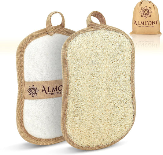 Almooni Premium Exfoliating Loofah Pad Body Scrubber, Made with Natural Egyptian Shower loofa Sponge- Bow Tie Shaped Loofah - 2 Count(1 Pack)