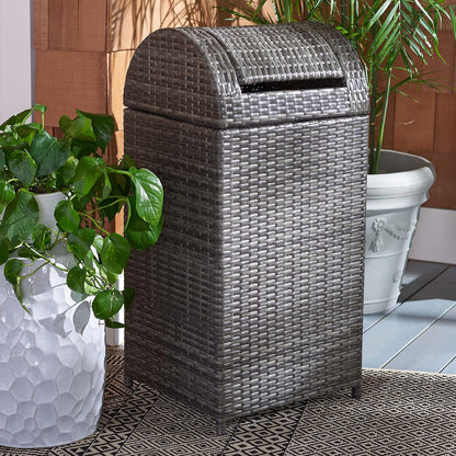 SAFAVIEH Outdoor Collection Mazeli Grey Brown Woven Swing Top Dome Lid Trash Bin (Fully Assembled) PAT7511C