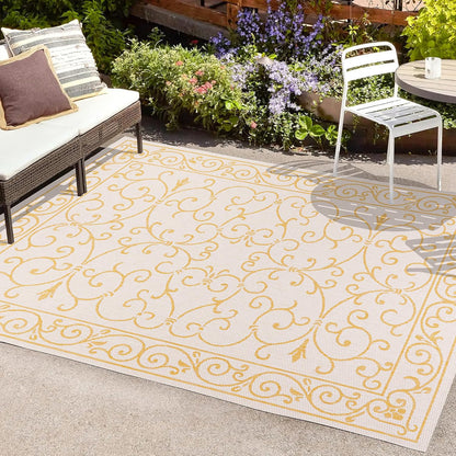 JONATHAN Y Vintage Filigree Indoor Outdoor Area Rug 8X10 Cream/Yellow, Charleston Textured Weave for Backyard, Patio, Porch, Easy-Cleaning, High Traffic, Pet-Friendly, Non-Shedding (SMB106M-8)