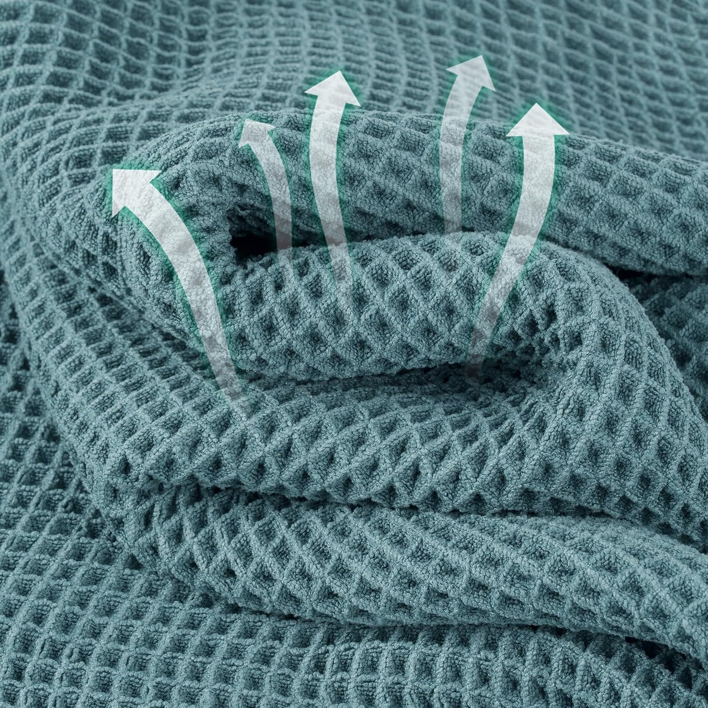 Microfiber Waffle Face Towels, 2 Pieces, Soft, Absorbent, Fast Drying, Lint Free (Green)