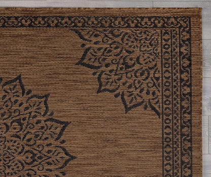 CAMILSON Outdoor Rug, 5x7 Medallion Nut Brown Black Modern Area Rugs for Indoor and Outdoor Patios, Kitchen and Hallway Mats, Washable Porch Deck Outside Carpet (Medallion Nut Brown Black, 5 x 7)