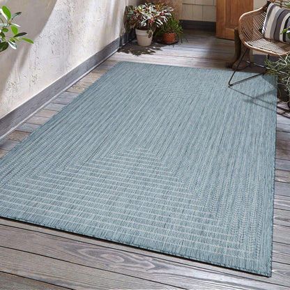 Adiva Rugs Outdoor Indoor Area Rug, Weather Resistant, Easy to Clean, Stain Resistant Floor Mat for Dining Room, Backyard, Deck, Patio (Aqua Weiss, 2'6" x 7')