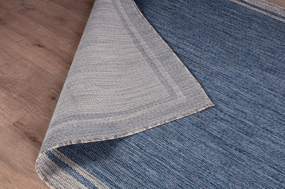 CAMILSON Outdoor Rug, 5x7 Bordered Navy Blue Gray Modern Area Rugs for Indoor and Outdoor Patios, Porches Waterproof Washable Porch Deck Outside Carpet (Bordered Navy, 5 x 7)