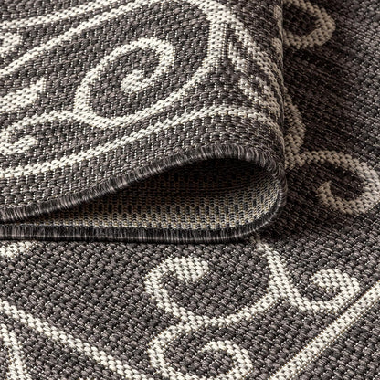 JONATHAN Y Vintage Filigree Indoor Outdoor Area Rug 6X9 Black/Gray, Charleston Textured Weave for Backyard, Patio, Porch, Easy-Cleaning, High Traffic, Pet-Friendly, Non-Shedding (SMB106G-6)