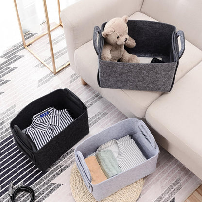 Minoisome Storage Basket Felt Storage Bin Collapsible& Convenient Box Organizer with Carry Handles for Office Bedroom Closet Babies Nursery Toys Laundry (Dark grey, 13.8inch（L）×9.5inch（W）×8.3inch（H）)